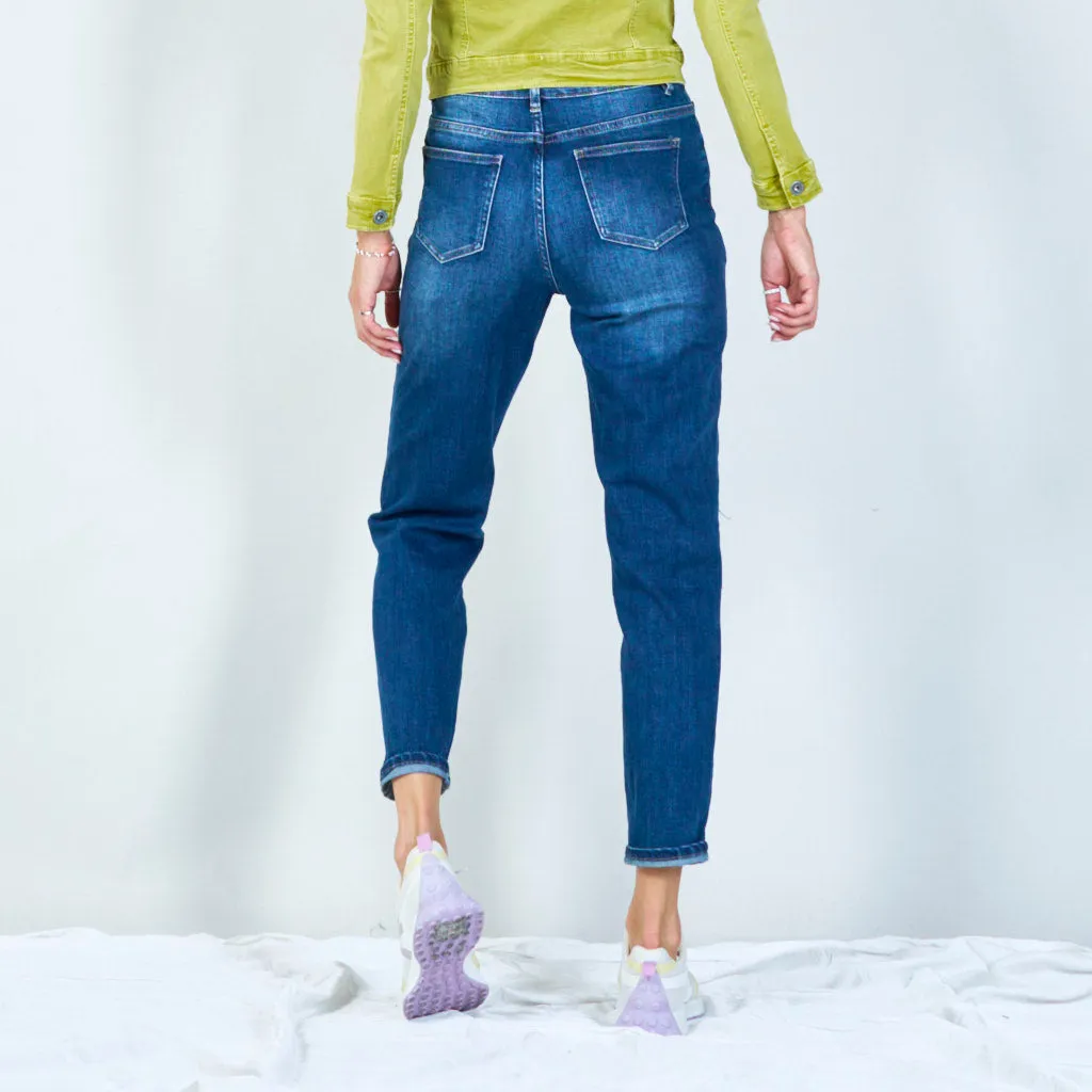 Distressed high-waisted jeans with patchwork wholesale