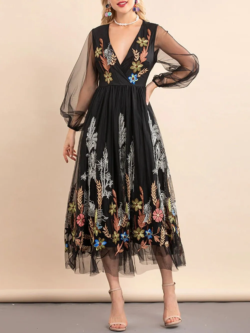 ELIANA Embroidered Midi Dress