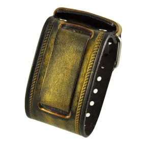 Embossed Distressed Gold Leather Wide Cuff