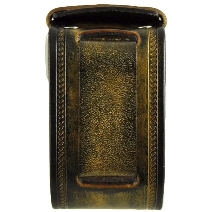 Embossed Distressed Gold Leather Wide Cuff