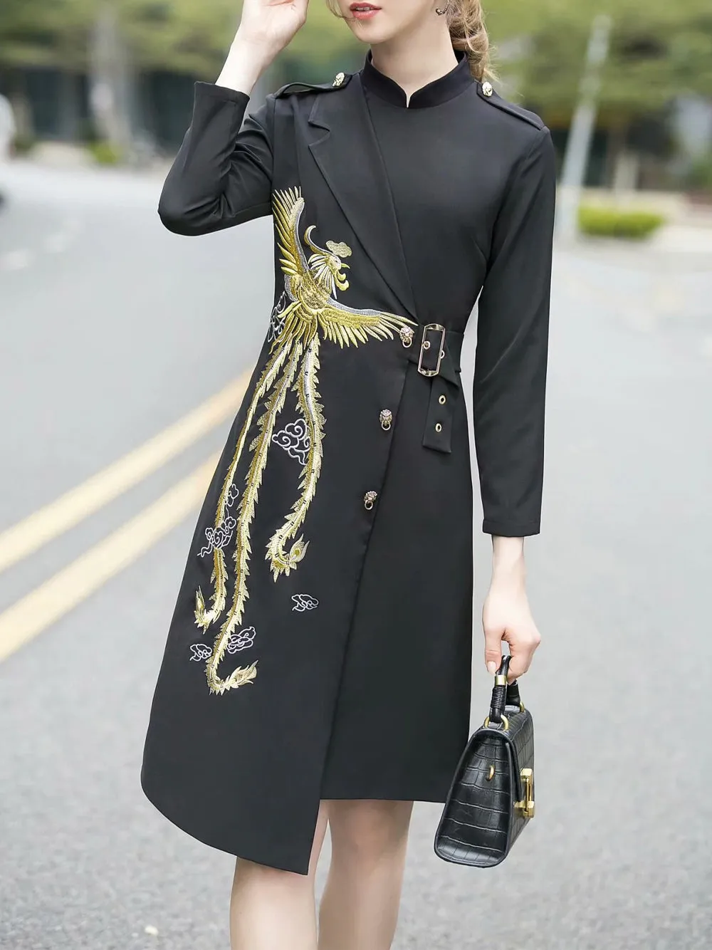 Embroidery Asymmetrical Midi Dress