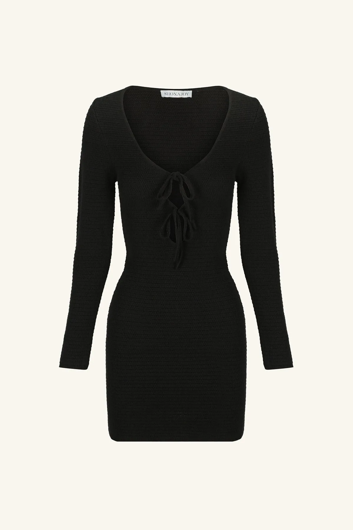 EVE LONG SLEEVE KEYHOLE MINI DRESS - BLACK