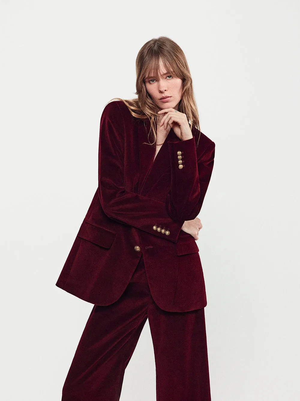 Everyday Velvet Blazer -- Wine