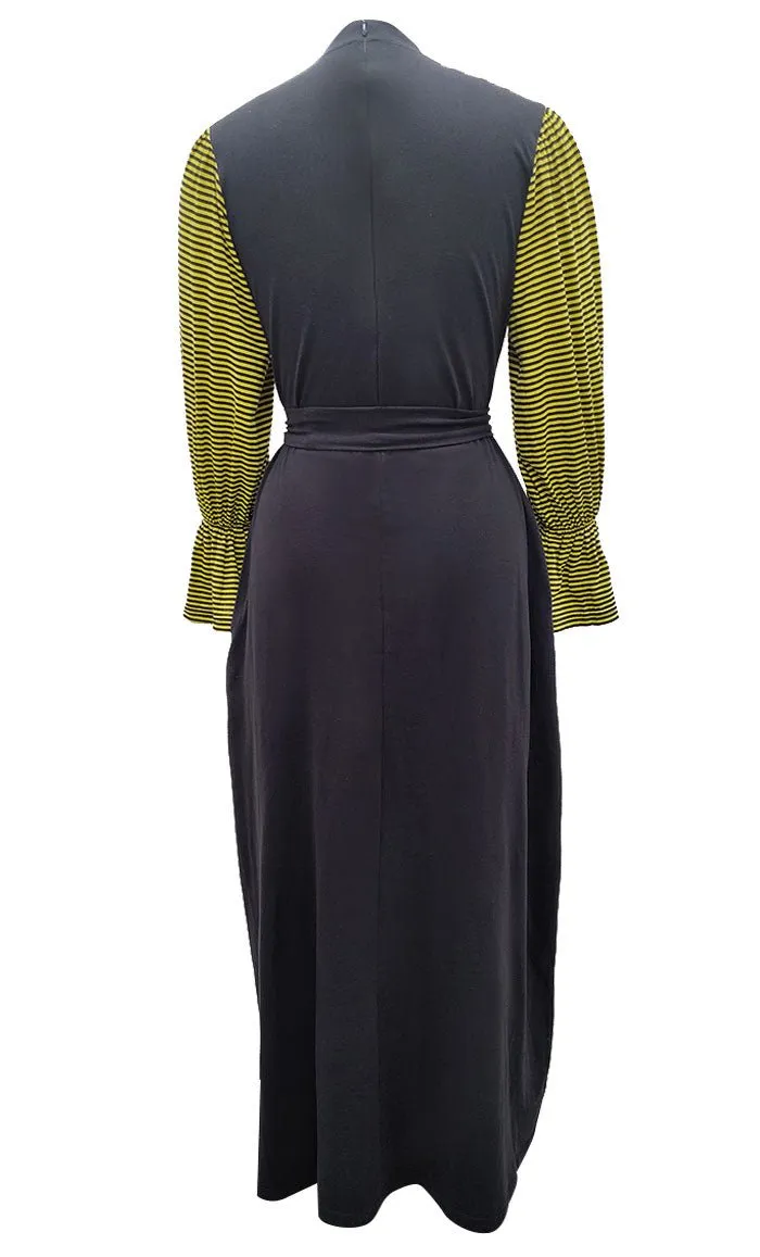 Everydaywear Black And Mustard Cotton Jersey Abaya With Pockets