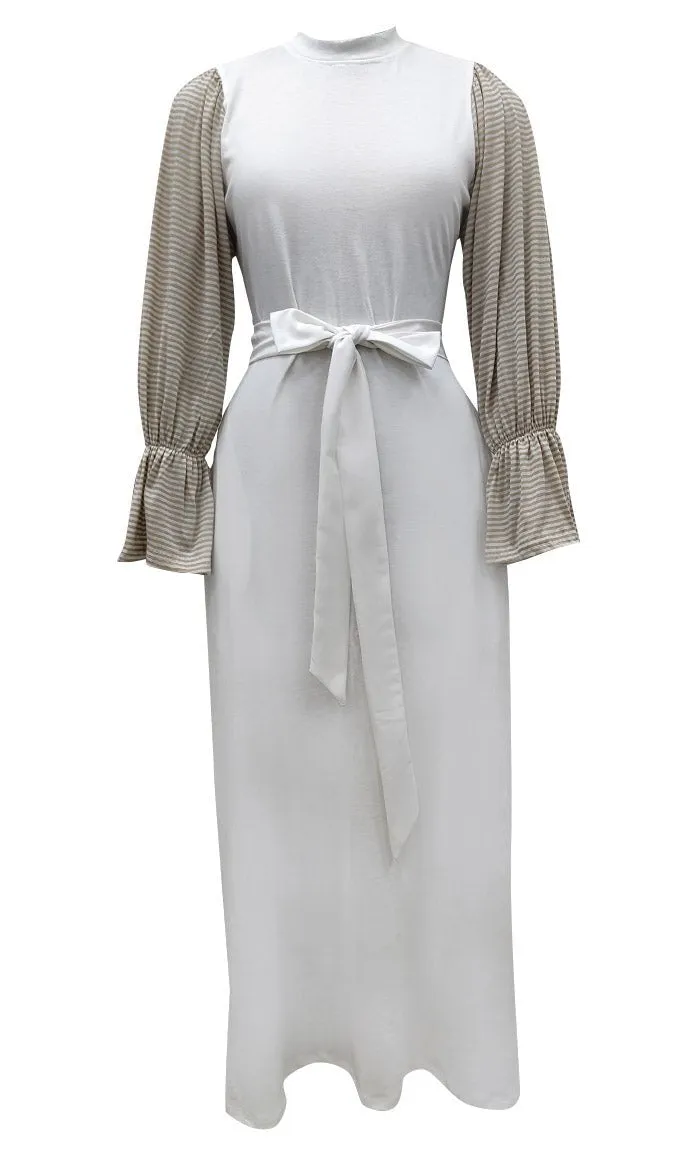 Everydaywear White And Sand Cotton Jersey Abaya With Pockets