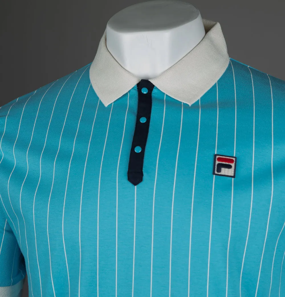 Fila Vintage BB1 Classic Striped Polo Shirt Cyan Blue/Gardenia/Fila Navy