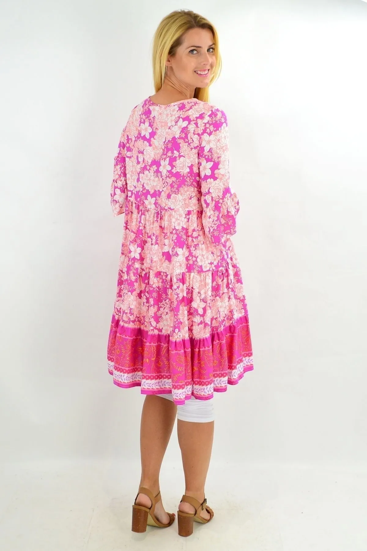 Floral Fuchsia Tiered Tunic Dress