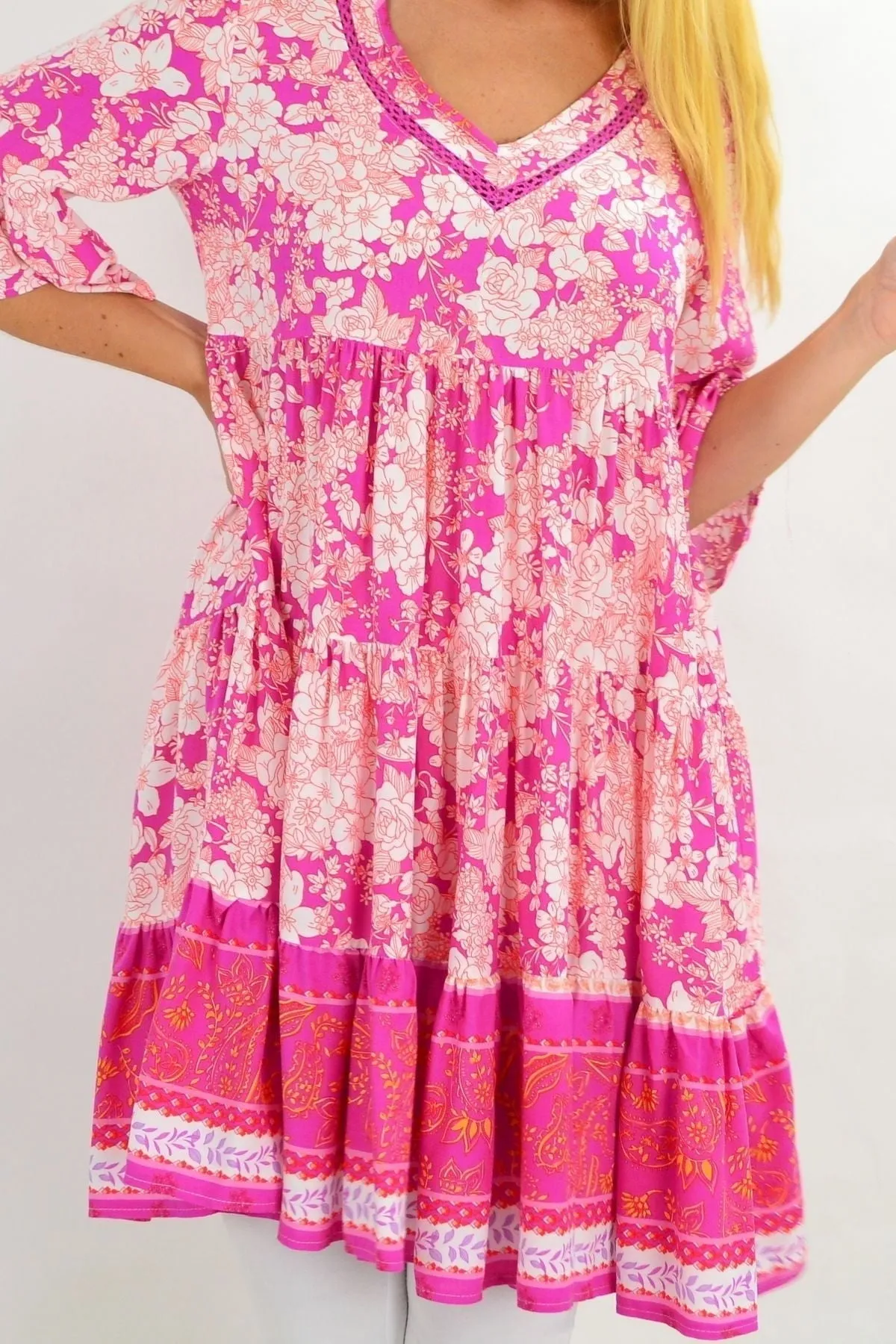 Floral Fuchsia Tiered Tunic Dress