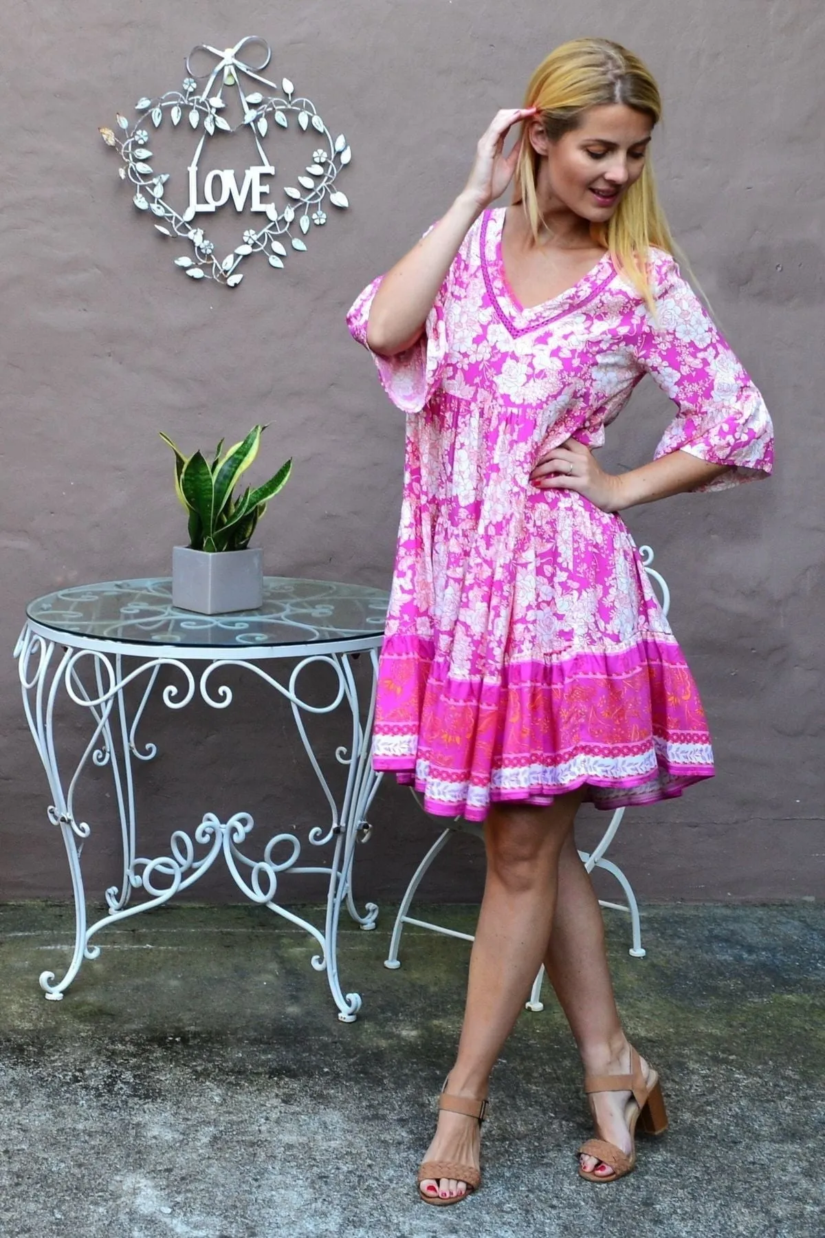 Floral Fuchsia Tiered Tunic Dress