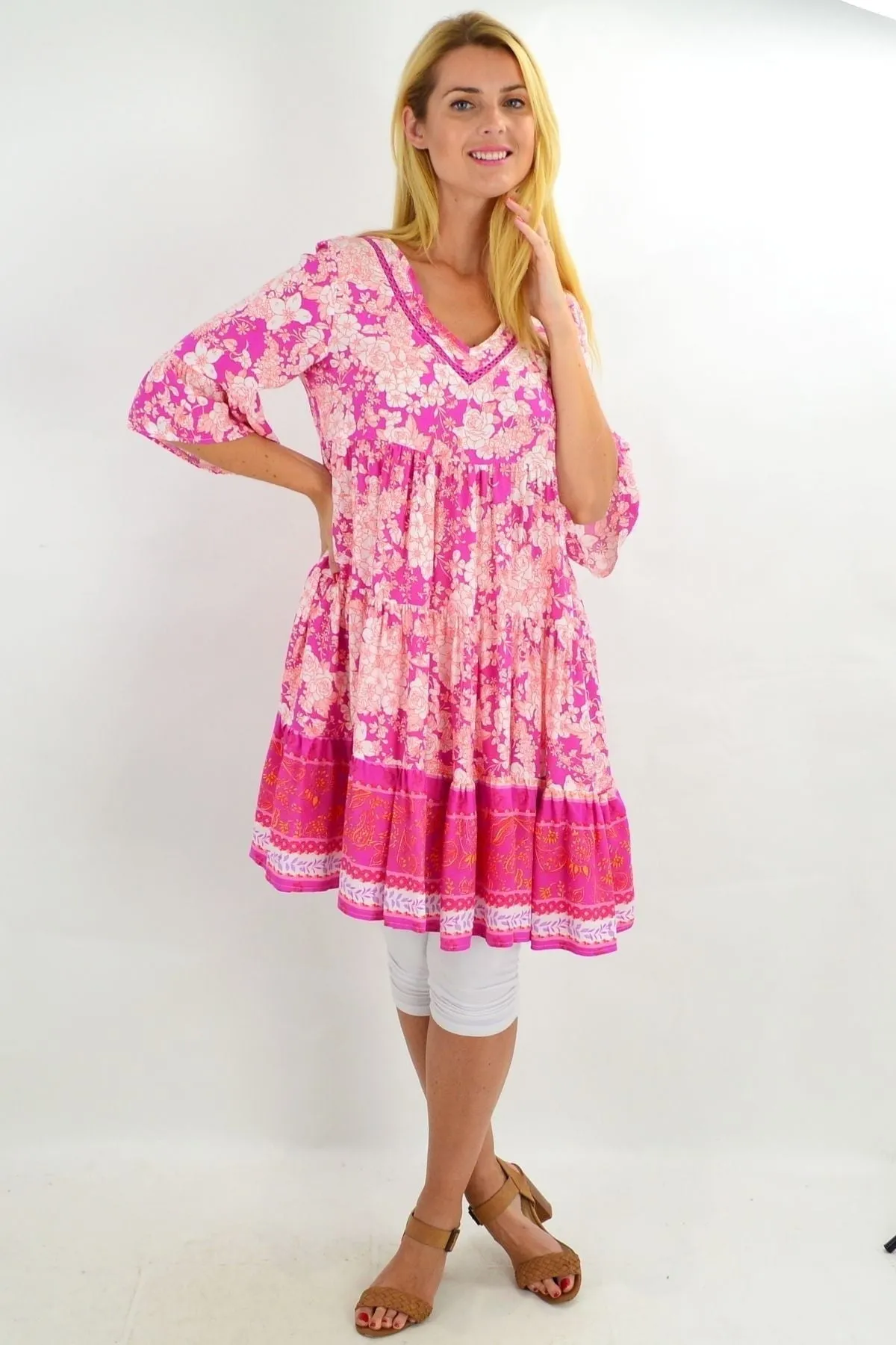 Floral Fuchsia Tiered Tunic Dress