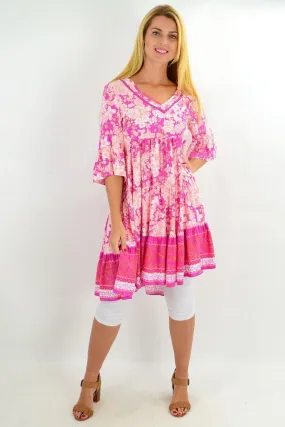 Floral Fuchsia Tiered Tunic Dress