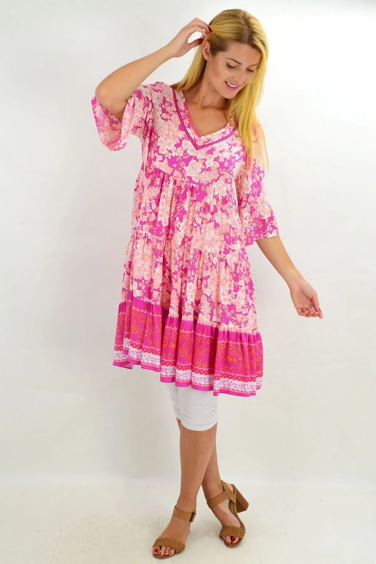 Floral Fuchsia Tiered Tunic Dress