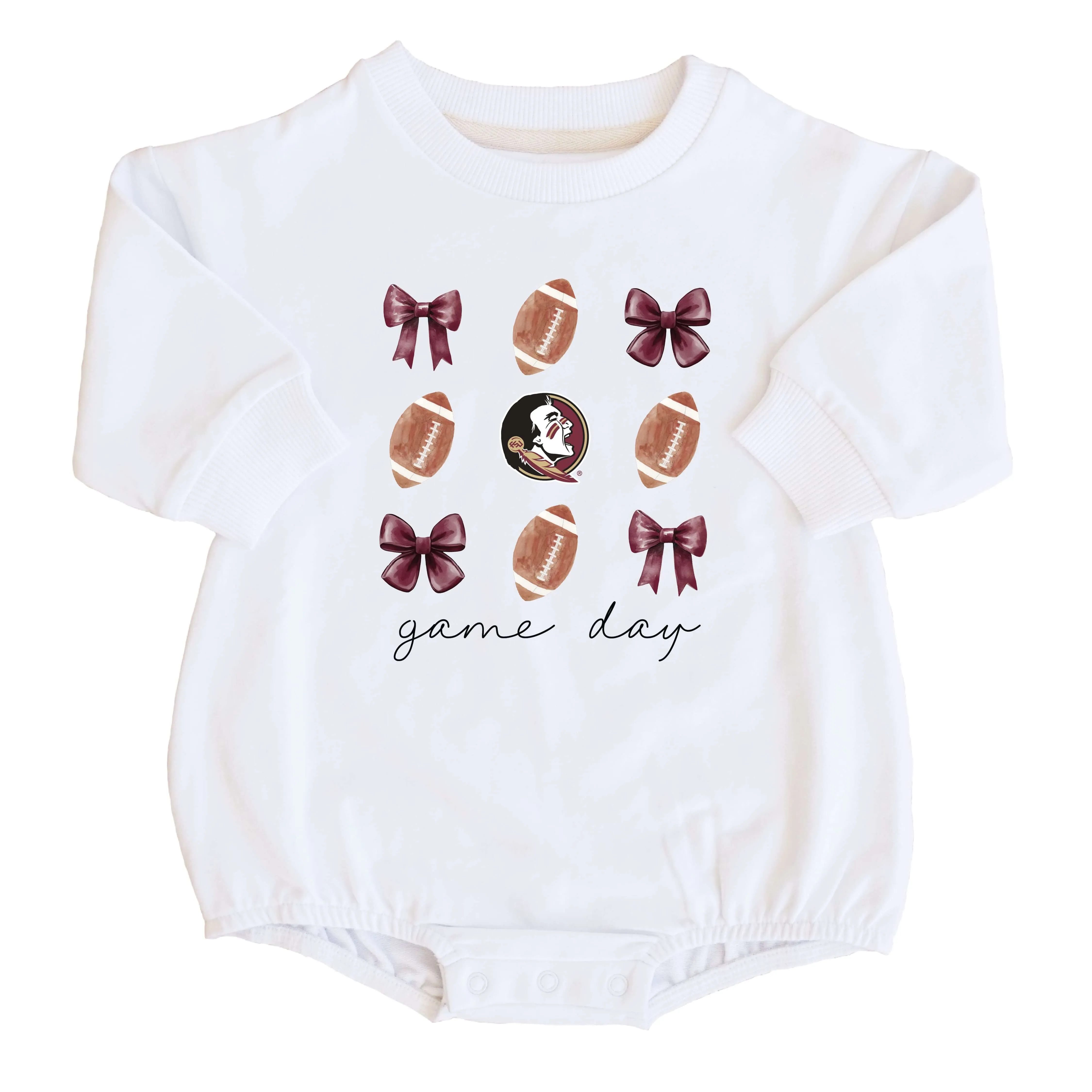 Florida State University | Footballs & Bows Graphic Sweatshirt Bubble Romper