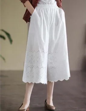 Flower Embroidered Hollow Casual Wide-leg Pants