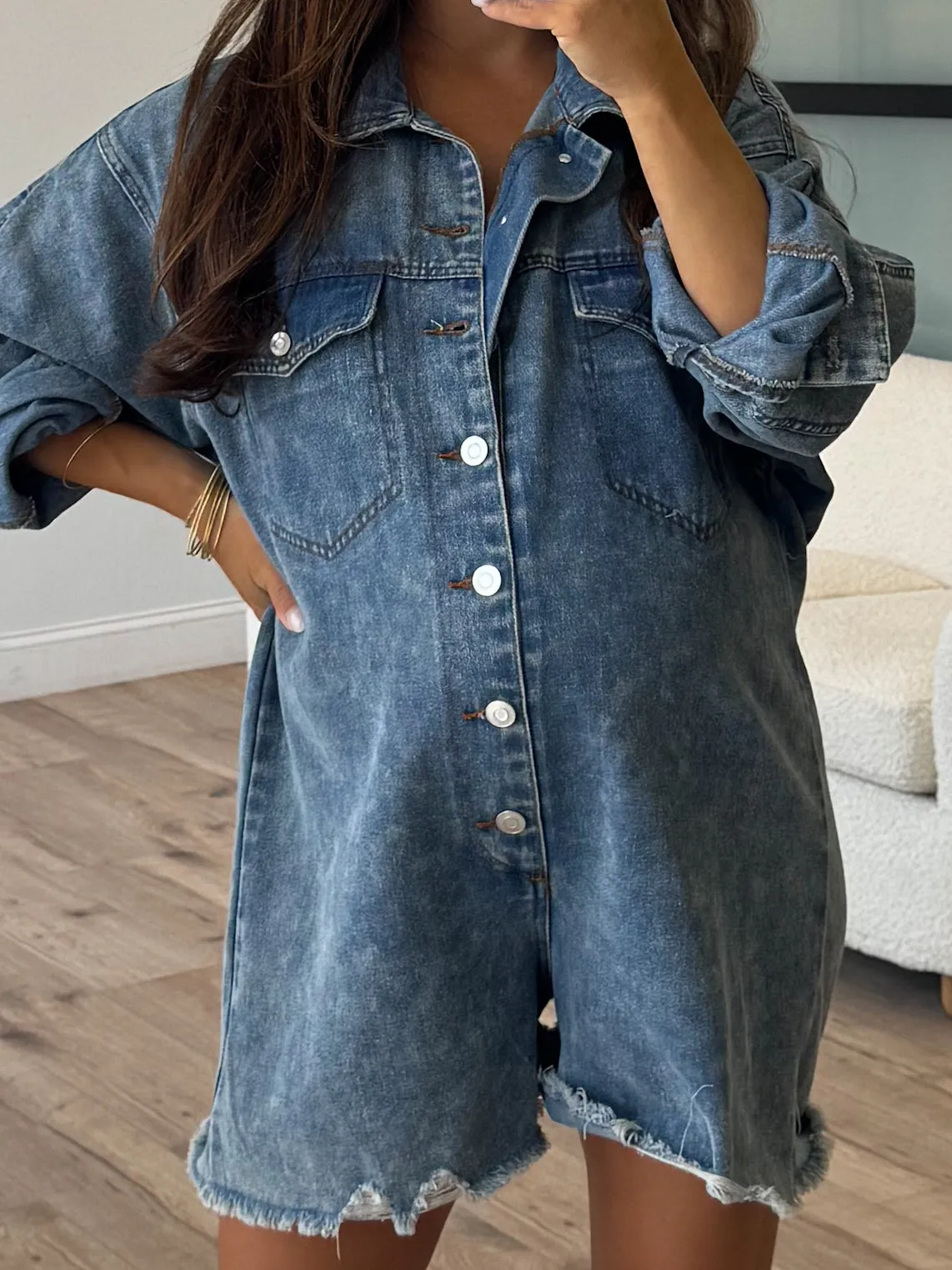 Freya Distressed Denim Romper