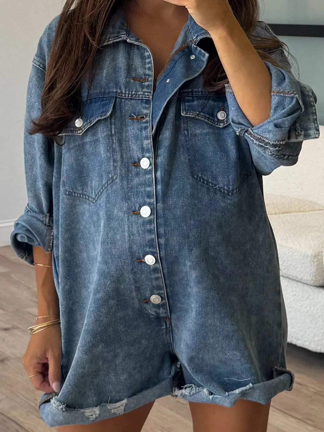 Freya Distressed Denim Romper