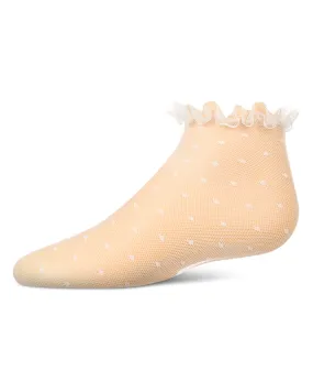 Girls Mesh Dot Pattern Lace Trim Ankle Sock