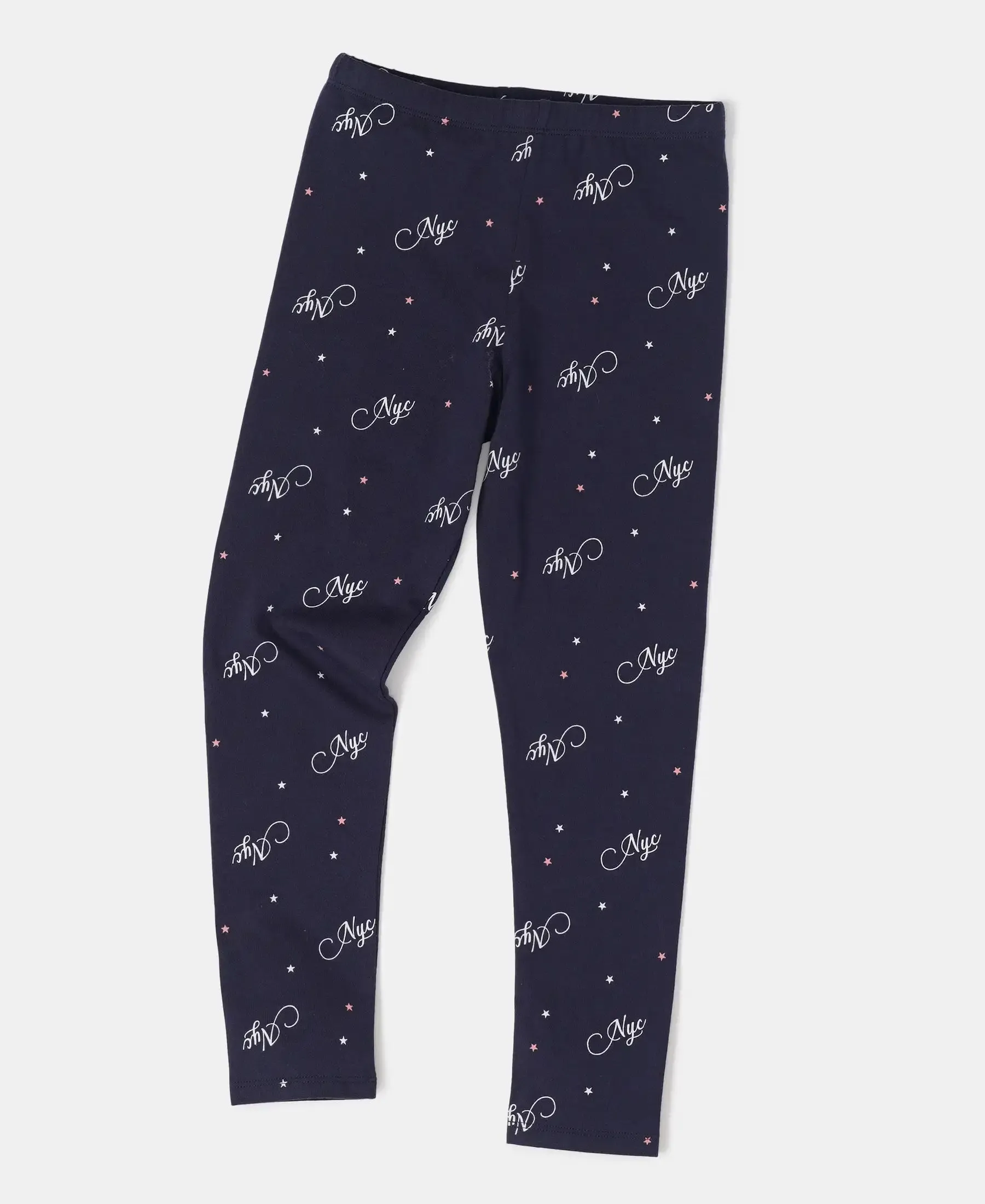 Girl's Super Combed Cotton Elastane Stretch Leggings - Navy Blazer Printed