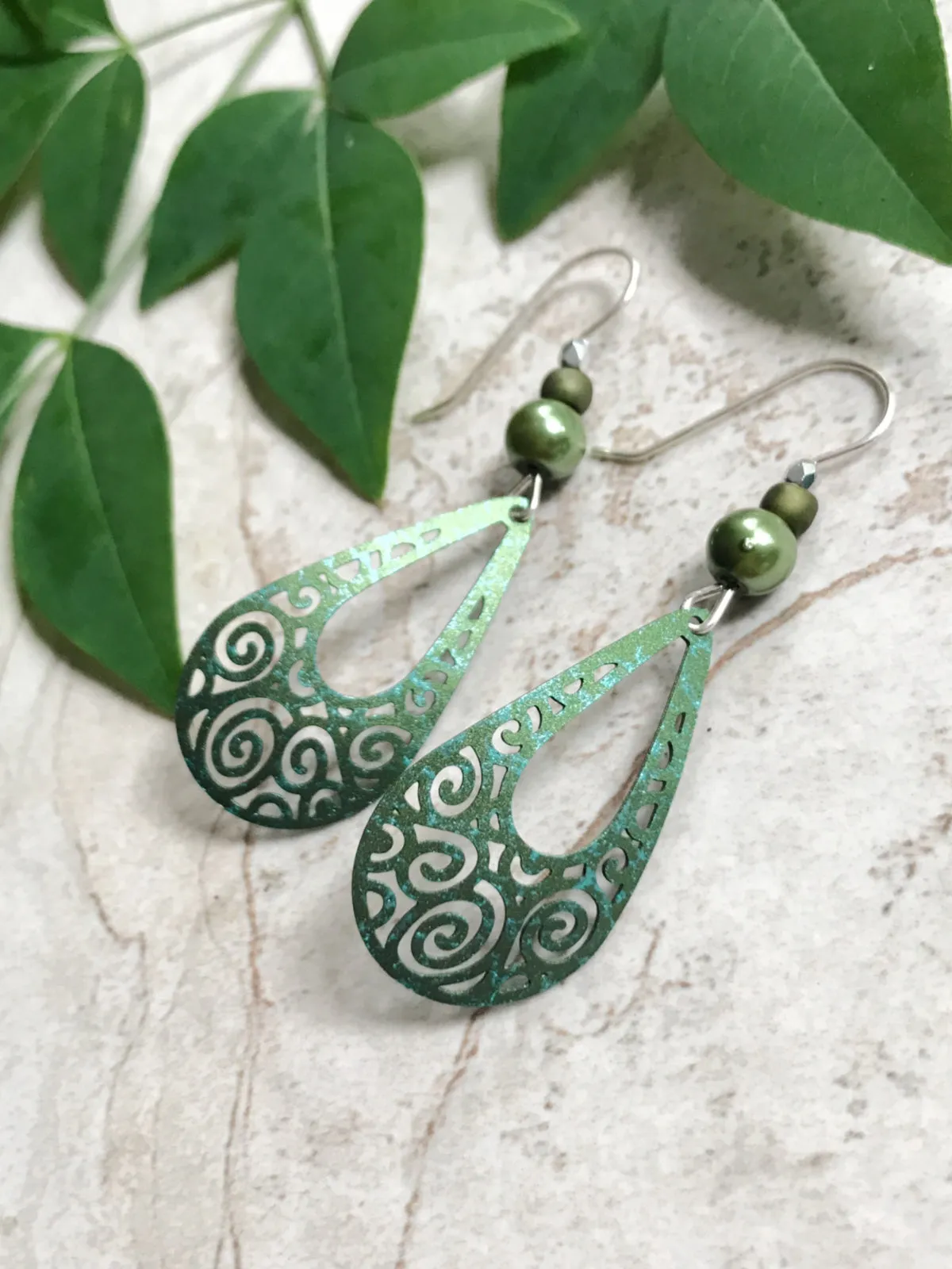 Green Swirl Statement Earrings by Adajio