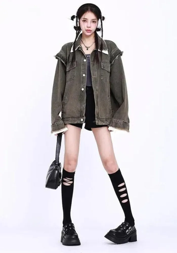 Grunge Button Up Oversized Denim Jacket