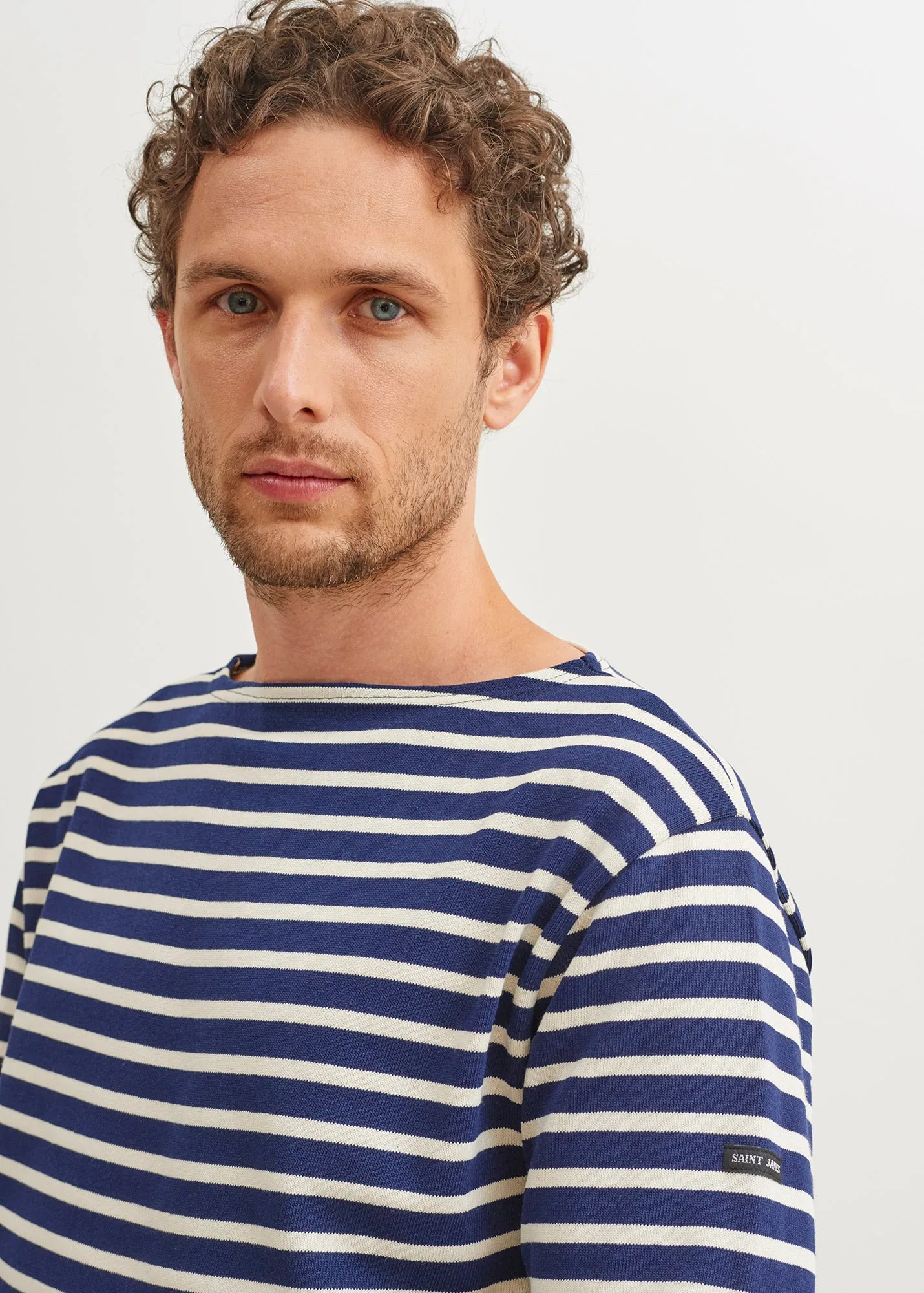 Guildo striped sailor shirt - boat neck, in thick cotton (MARINE/ECRU)