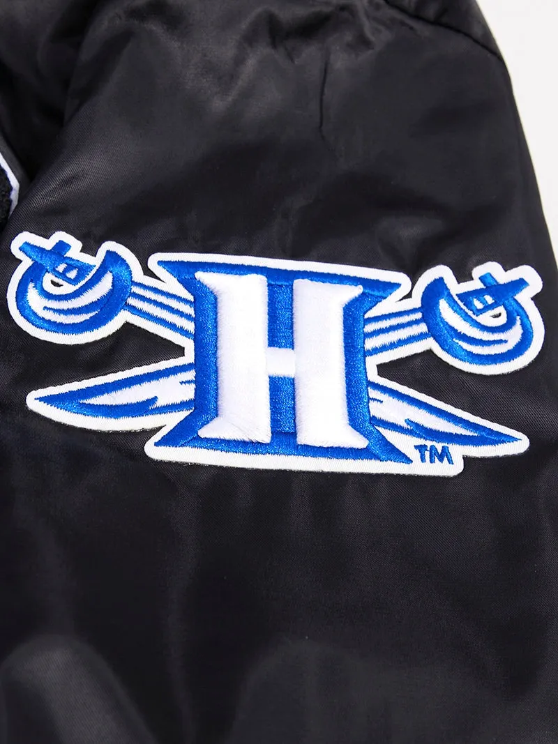 HAMPTON UNIVERSITY CLASSIC RIB SATIN JACKET (BLACK/ROYAL BLUE)