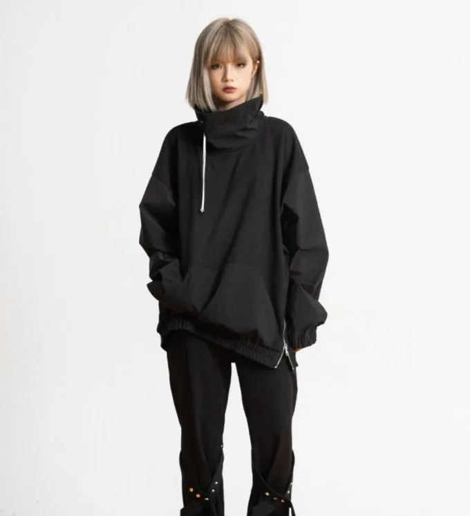 High Collar Side Zip Oversized Pullover