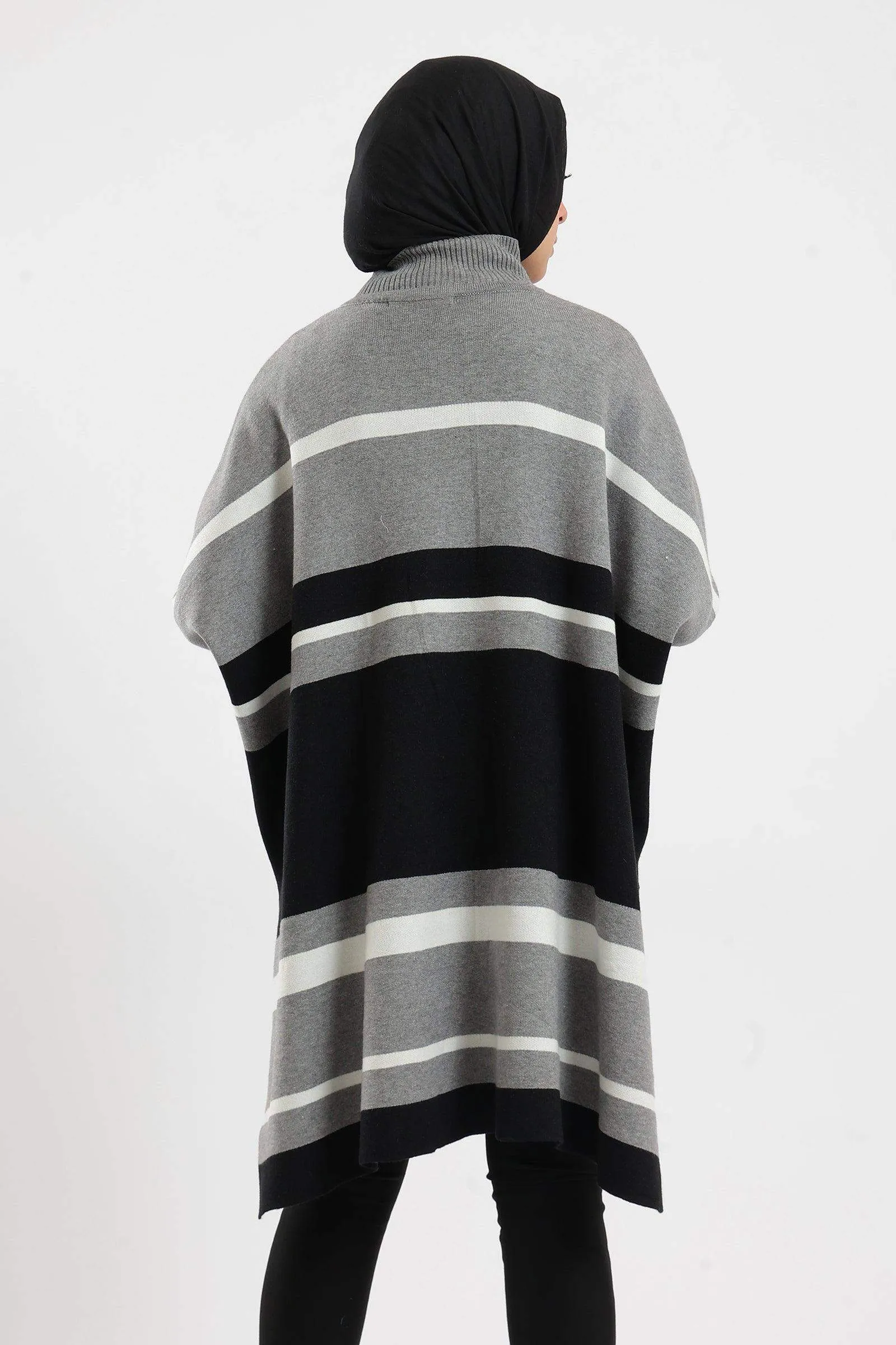 High Neck Striped Poncho