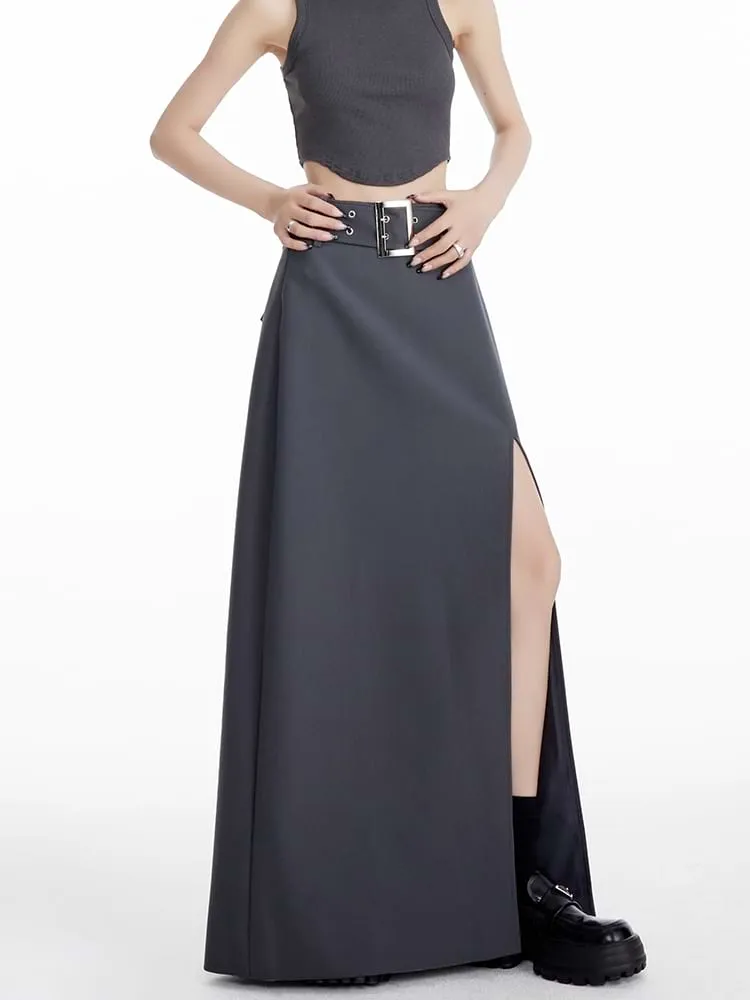 High Slit Maxi Skirt with Belt