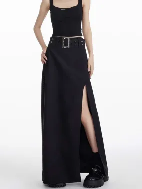 High Slit Maxi Skirt with Belt