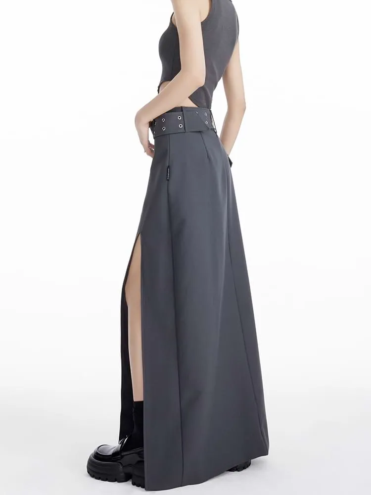 High Slit Maxi Skirt with Belt