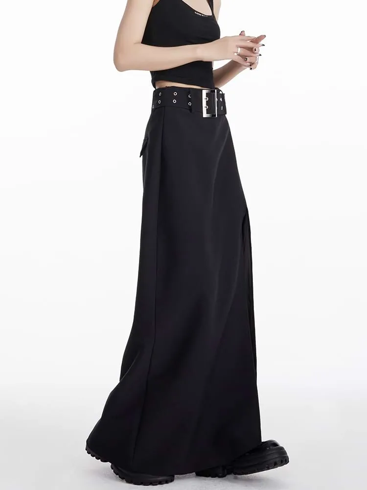 High Slit Maxi Skirt with Belt