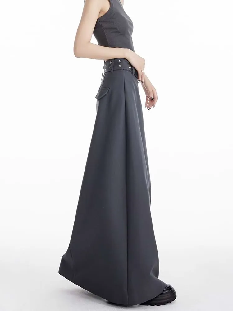 High Slit Maxi Skirt with Belt