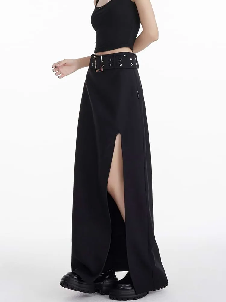 High Slit Maxi Skirt with Belt