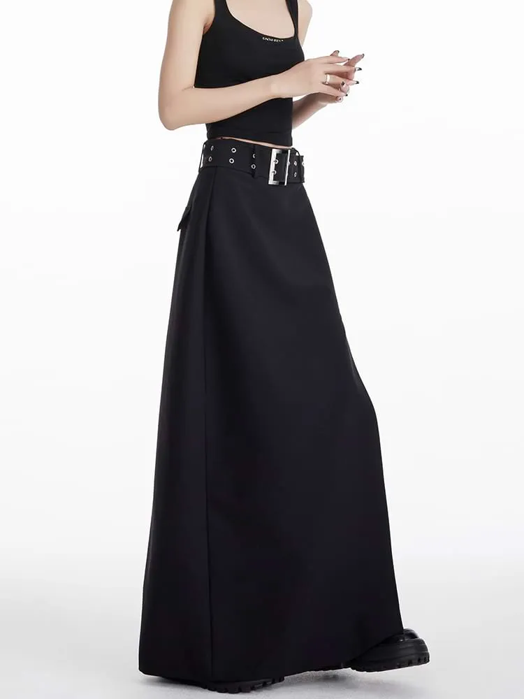 High Slit Maxi Skirt with Belt