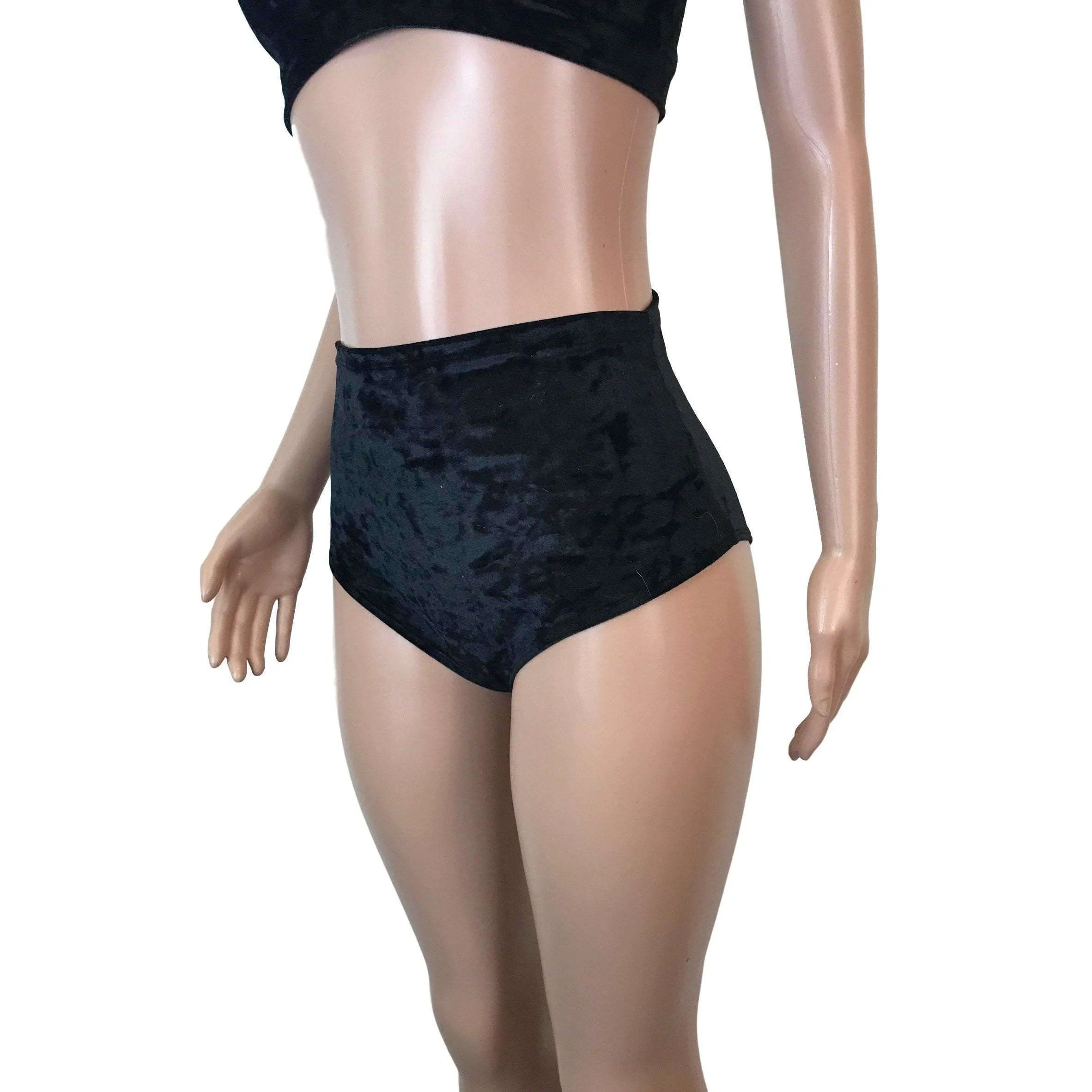 High Waisted Hot Pants - Black Crushed Velvet - Booty Shorts - Bikini Bottom - Festival or Rave Clothing