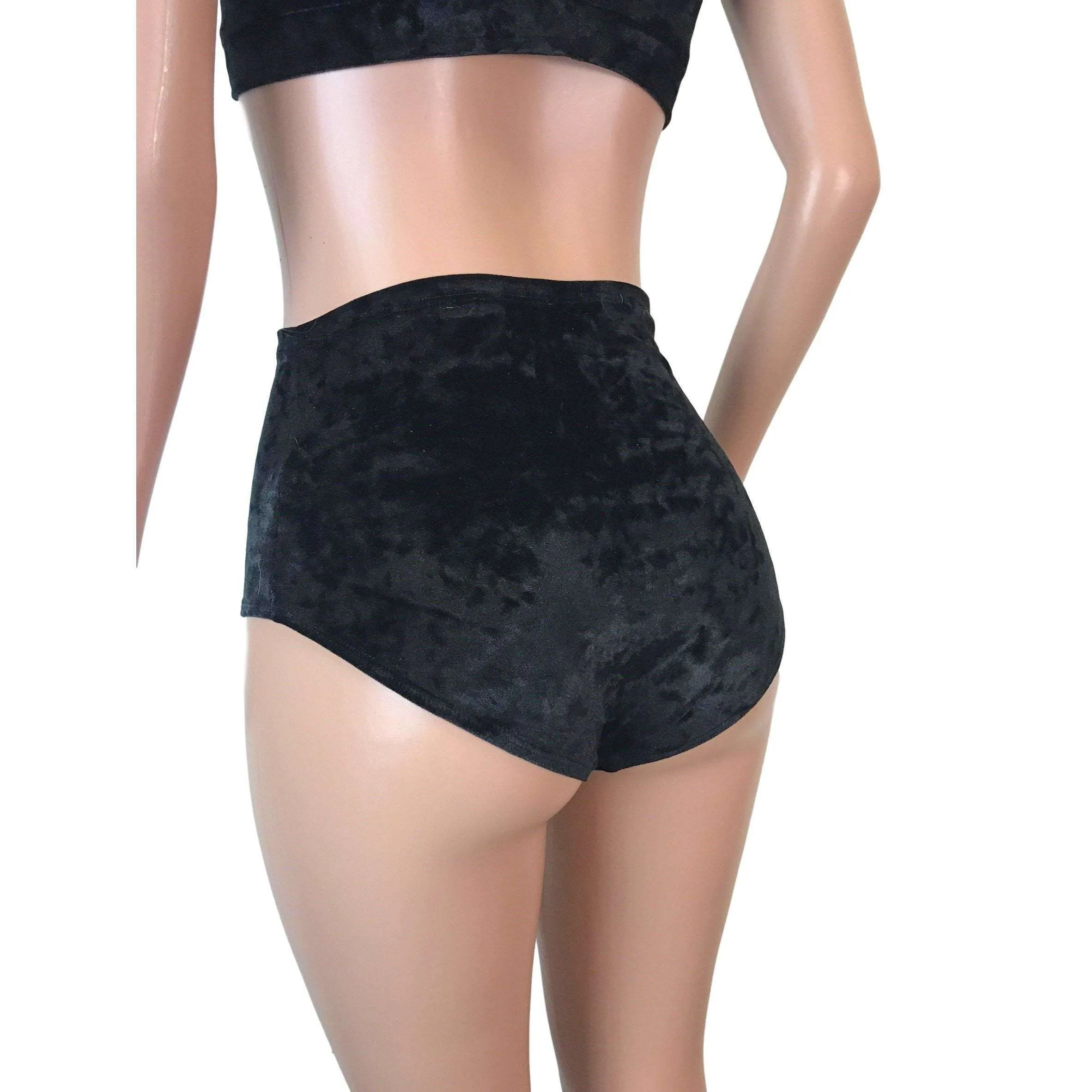 High Waisted Hot Pants - Black Crushed Velvet - Booty Shorts - Bikini Bottom - Festival or Rave Clothing