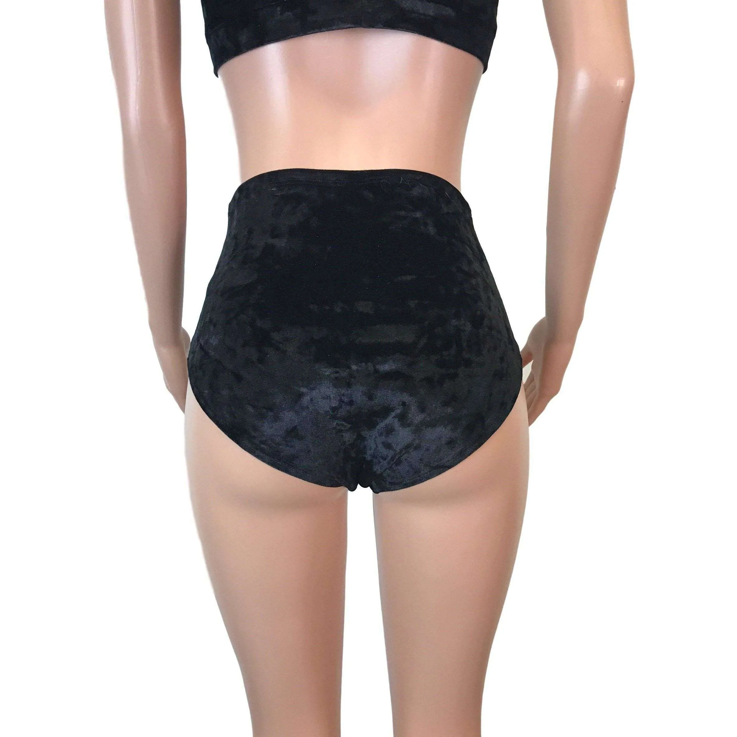 High Waisted Hot Pants - Black Crushed Velvet - Booty Shorts - Bikini Bottom - Festival or Rave Clothing