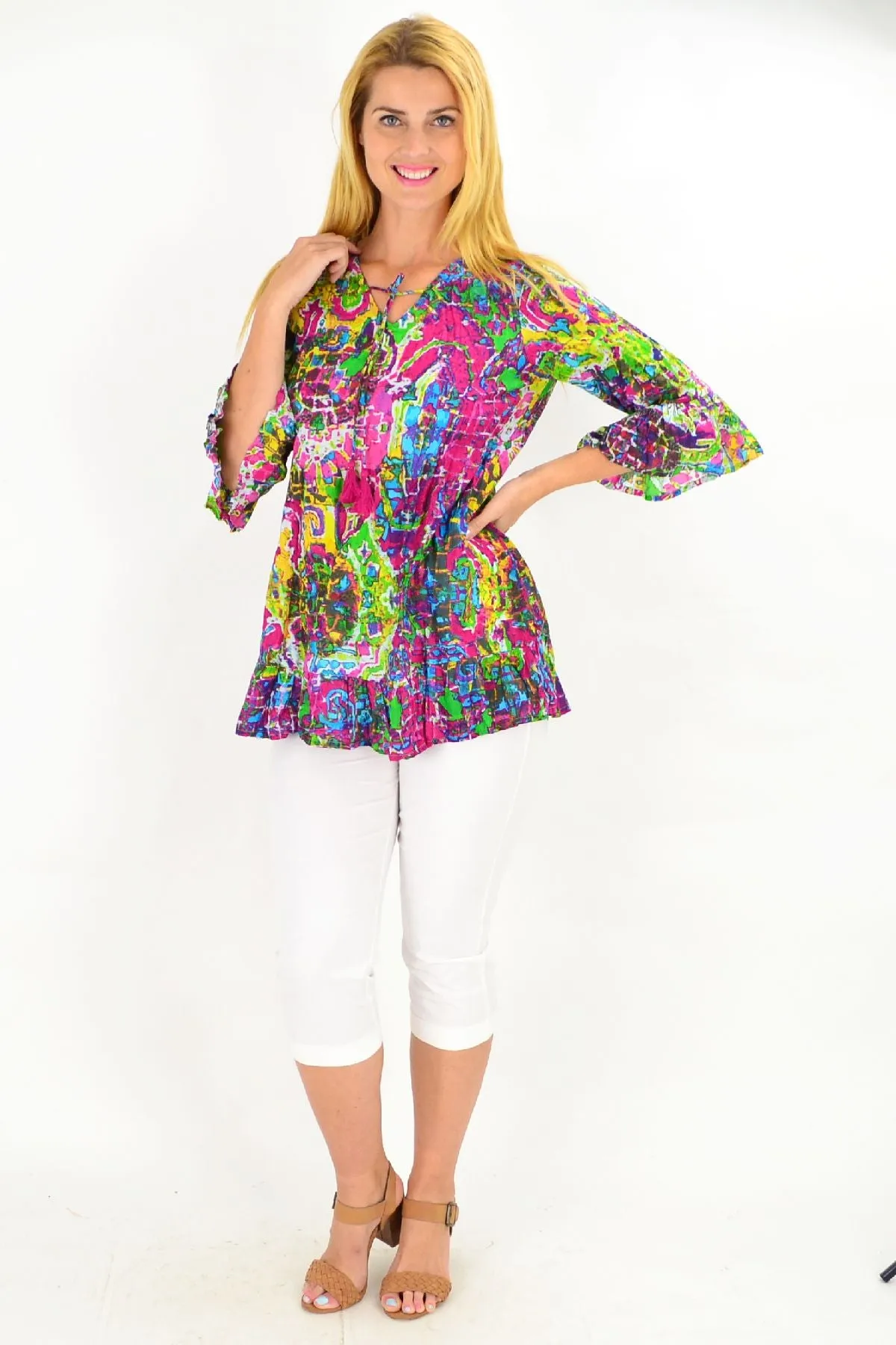 Holi Ruffle Sleeve Tunic Top