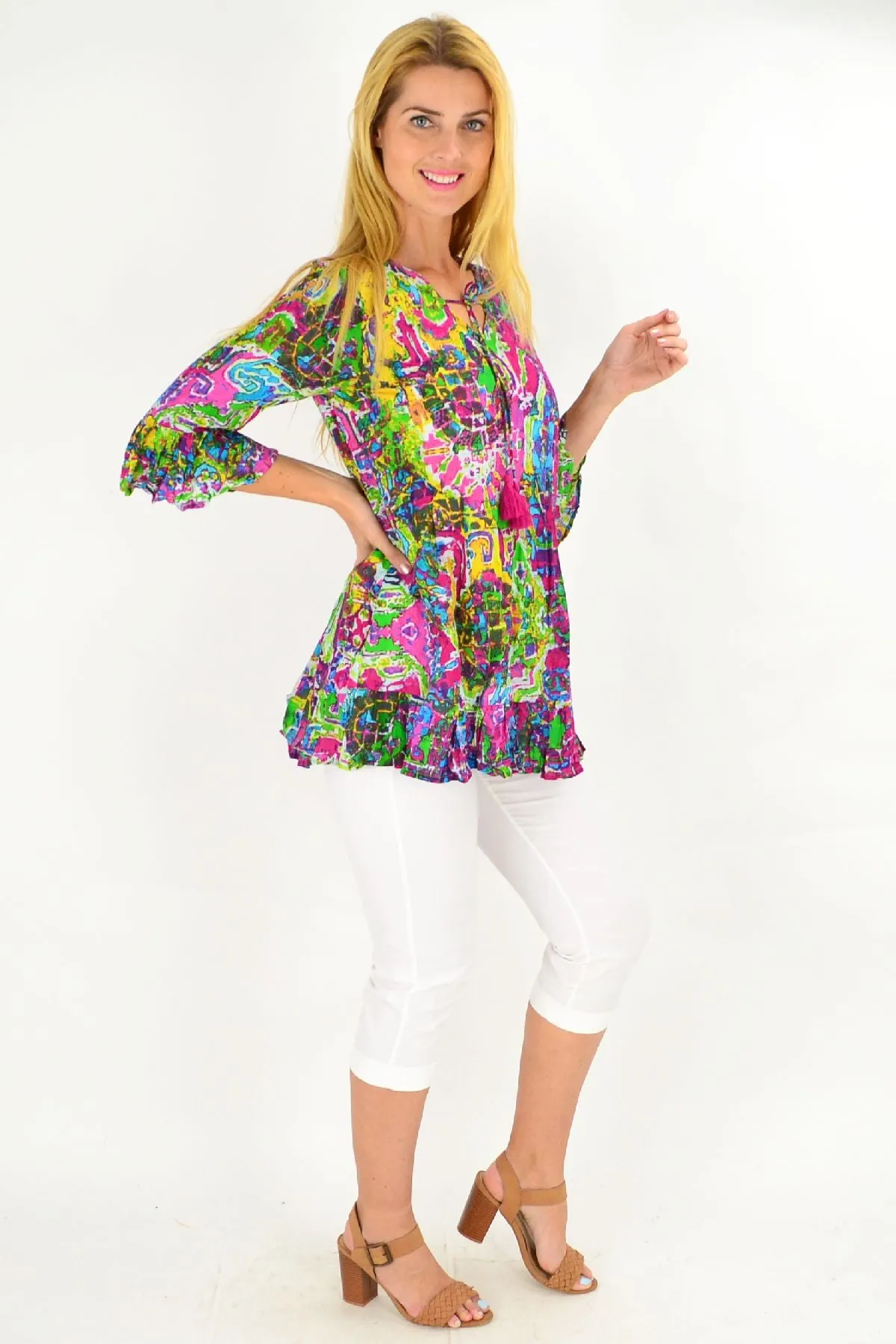 Holi Ruffle Sleeve Tunic Top