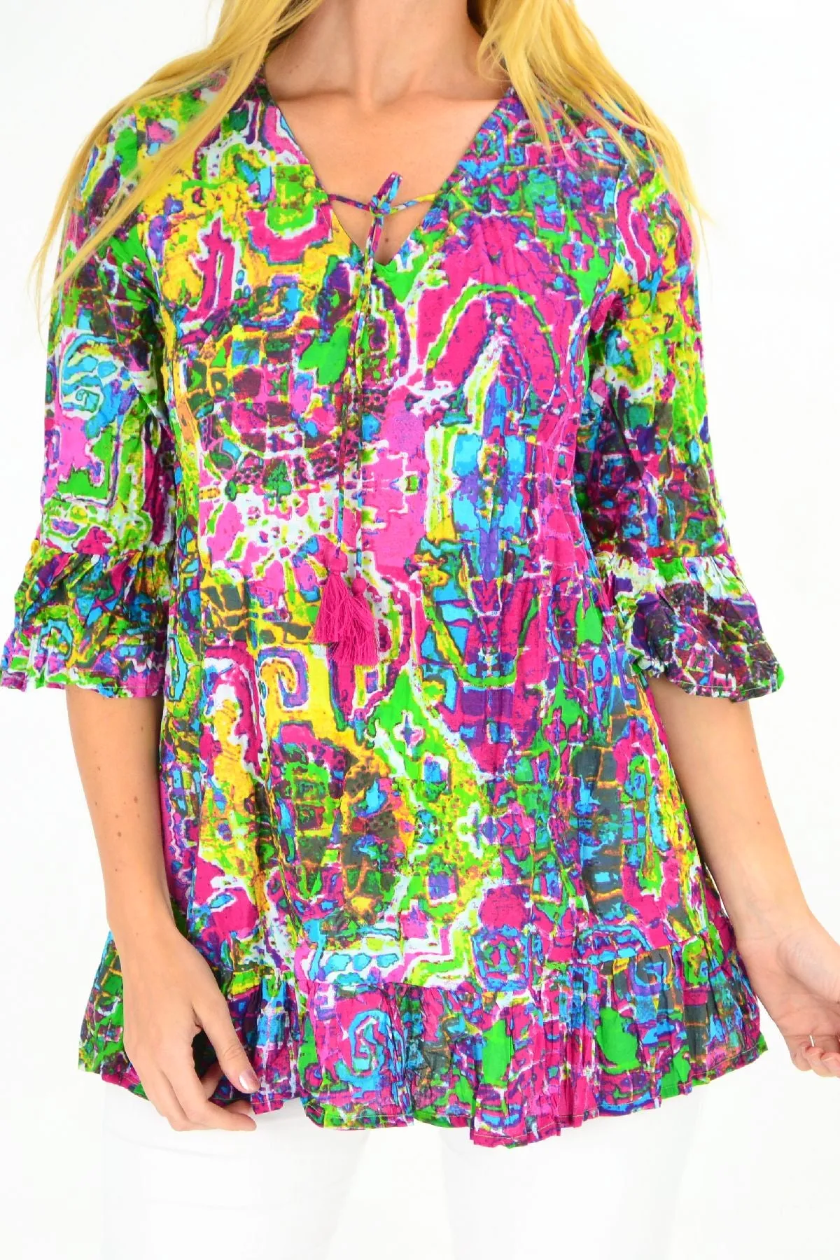 Holi Ruffle Sleeve Tunic Top