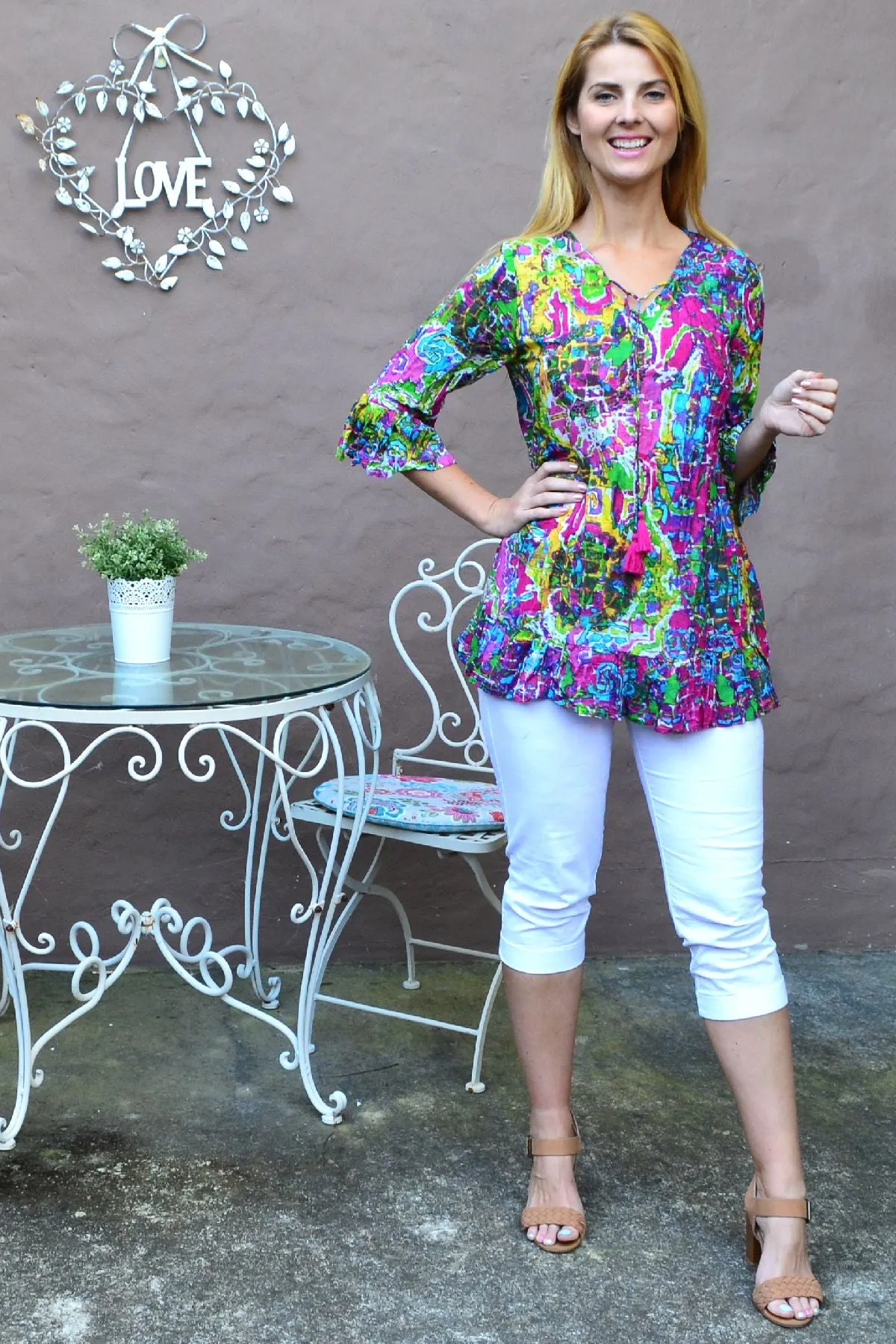 Holi Ruffle Sleeve Tunic Top