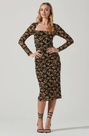 Hyacinth Floral Square Neck Midi Dress