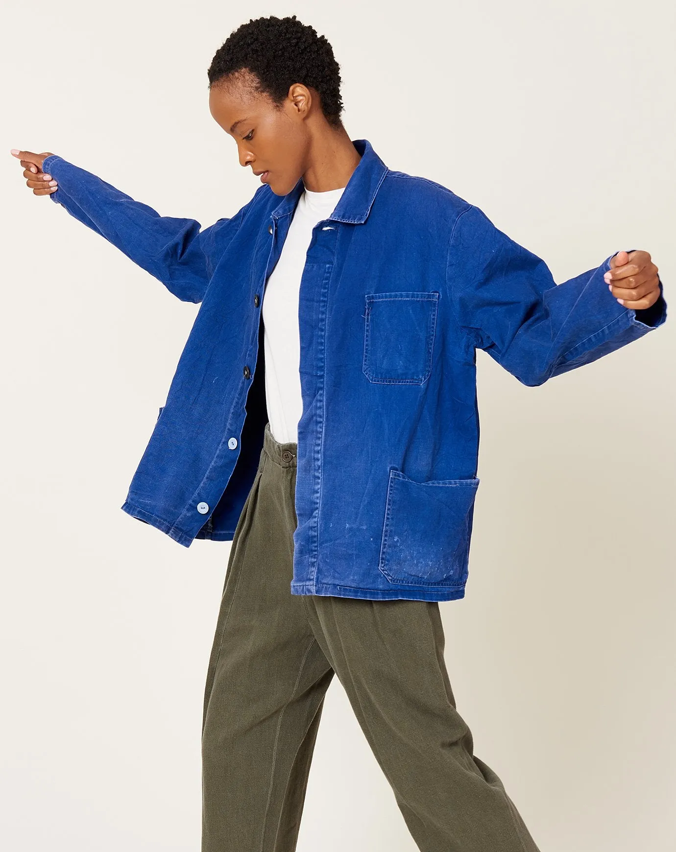 Indigo Distressed Pocket Chore Jacket