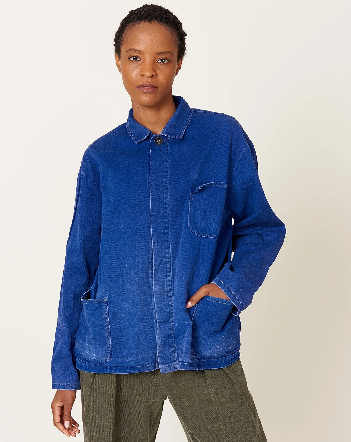 Indigo Distressed Pocket Chore Jacket