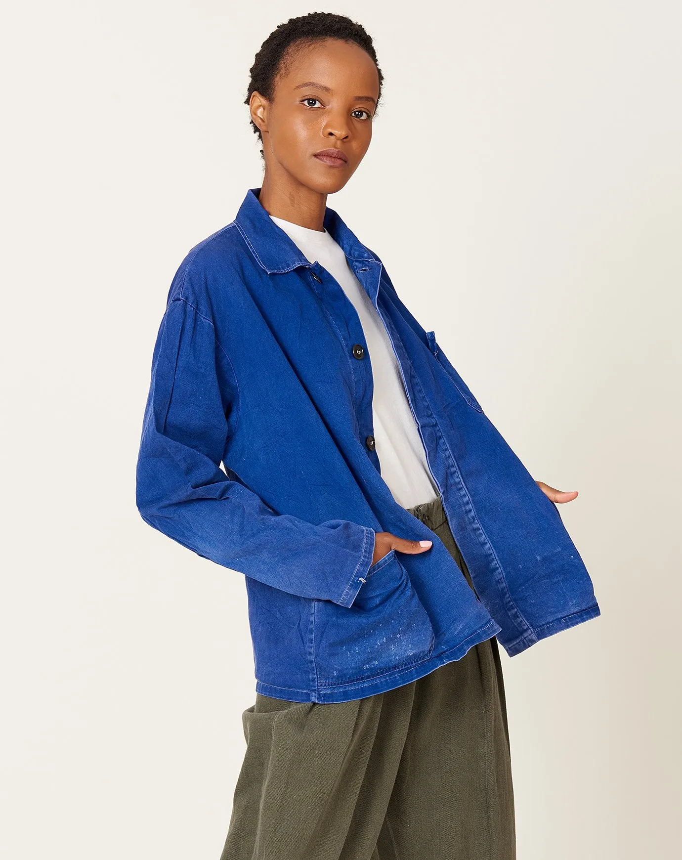 Indigo Distressed Pocket Chore Jacket