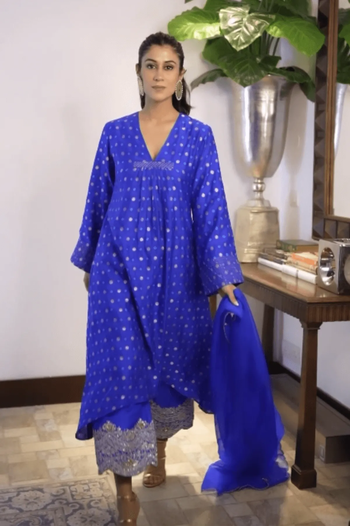 Ink Blue Asymmetrical Bandhani Kurta Set