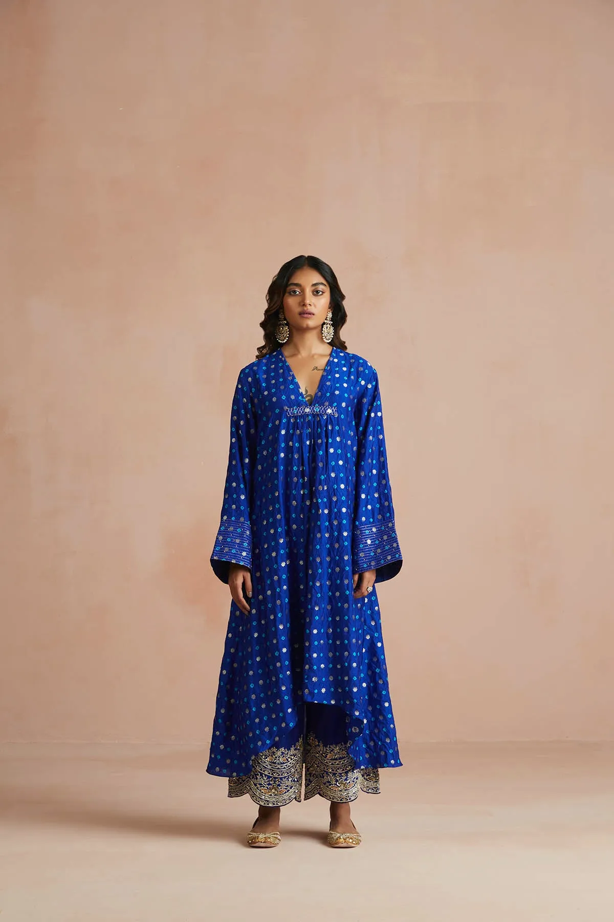 Ink Blue Asymmetrical Bandhani Kurta Set