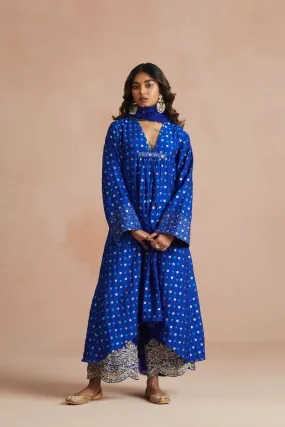 Ink Blue Asymmetrical Bandhani Kurta Set