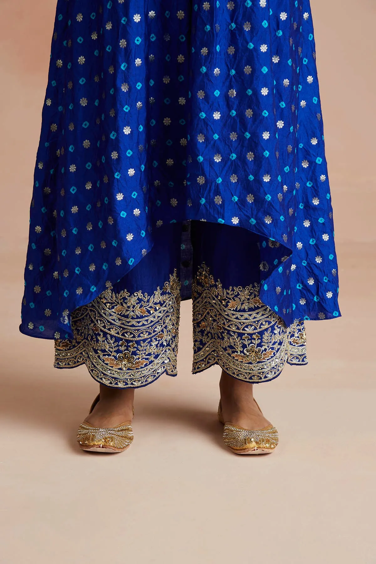 Ink Blue Asymmetrical Bandhani Kurta Set